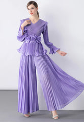 HEYFANCYSTYLE Mother of Groom Pleated Top Wide Leg Wedding Pant